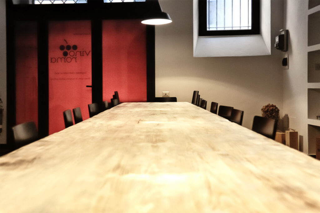 Empty tasting table in theVinoRoma wine studio